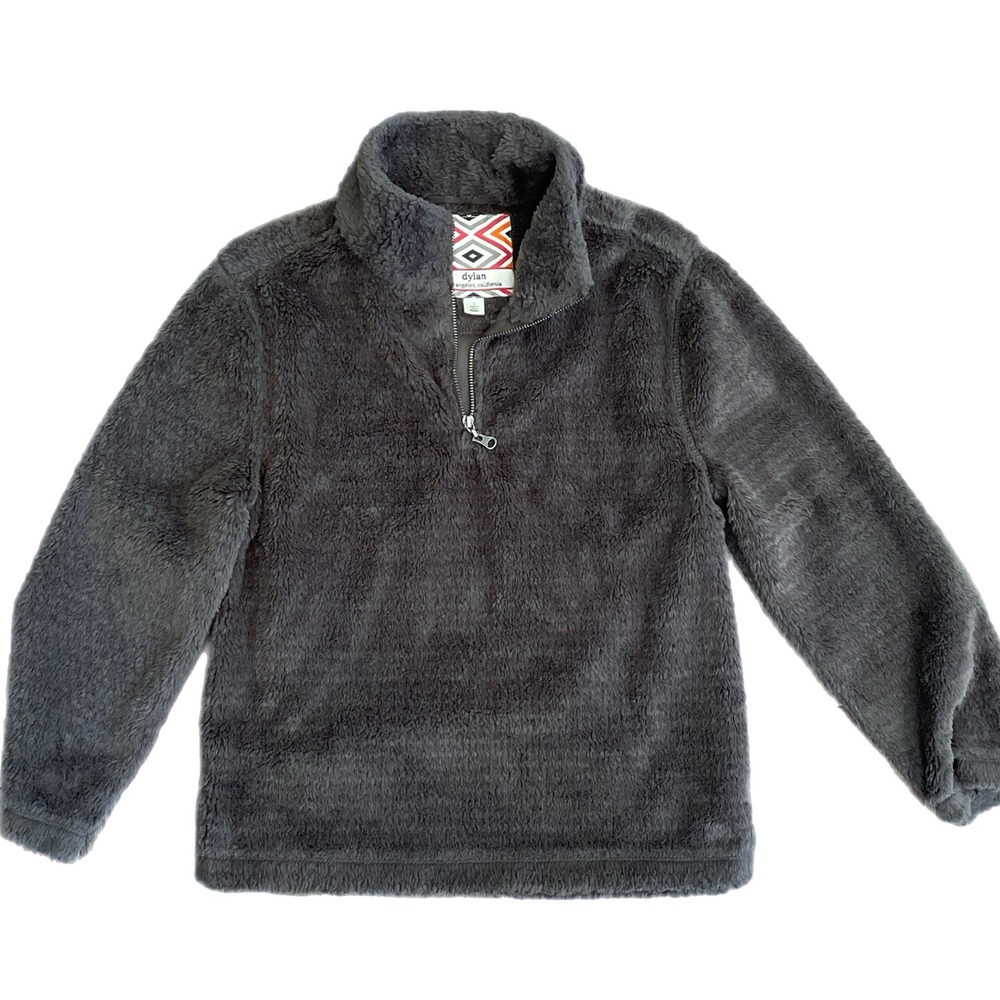 Dylan Cozy Fleece Sherpa Pullover Kids Gray Quarter Zip Mock Neck Youth S
